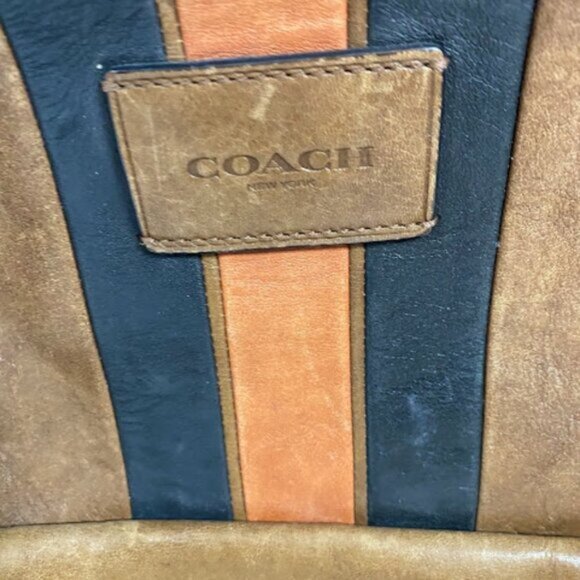 Genuine Coach Men's Patch Brown Black Leather Backpack - Picture 4 of 8